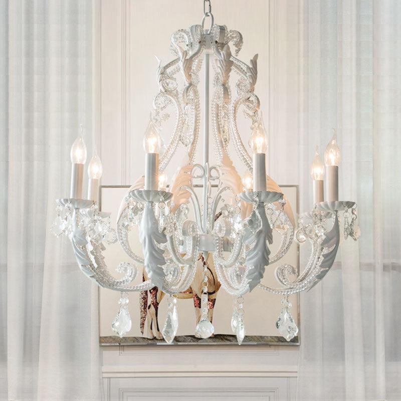 8 Lights Clear Crystal Chandelier Lighting Fixture Rustic Candle Bedroom Suspension Lamp - Rebooters
