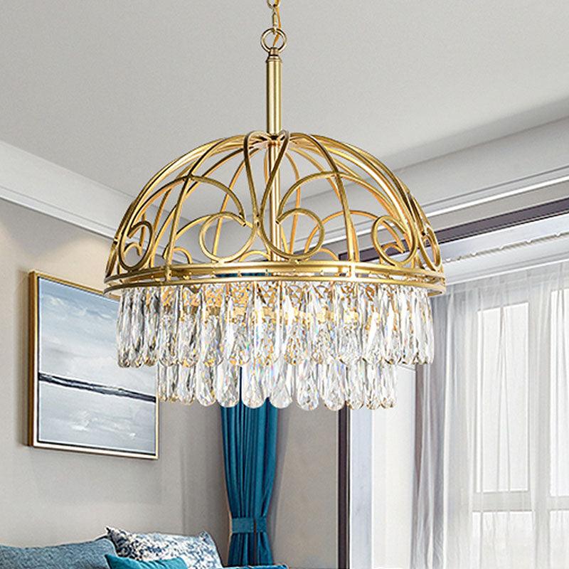 Domed Crystal Chandelier Lamp Lodge 6 Lights Ceiling Fixture Gold - Rebooters