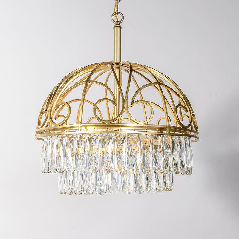 Domed Crystal Chandelier Lamp Lodge 6 Lights Ceiling Fixture Gold - Rebooters