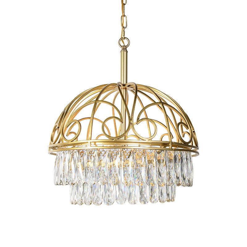Domed Crystal Chandelier Lamp Lodge 6 Lights Ceiling Fixture Gold - Rebooters