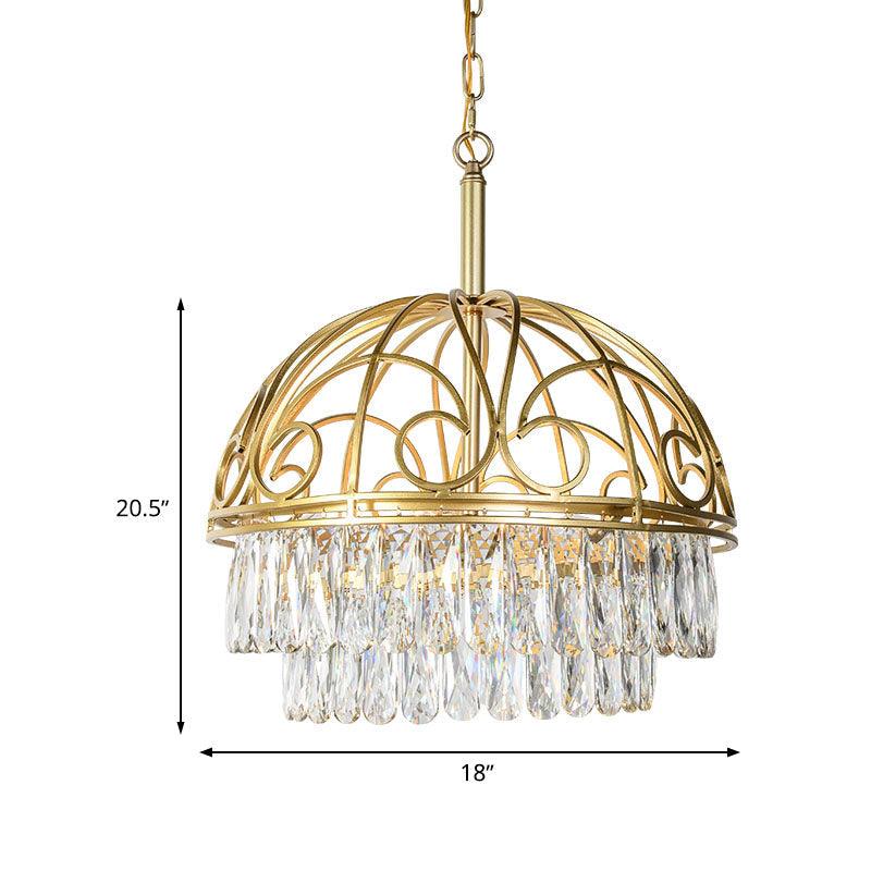 Domed Crystal Chandelier Lamp Lodge 6 Lights Ceiling Fixture Gold - Rebooters