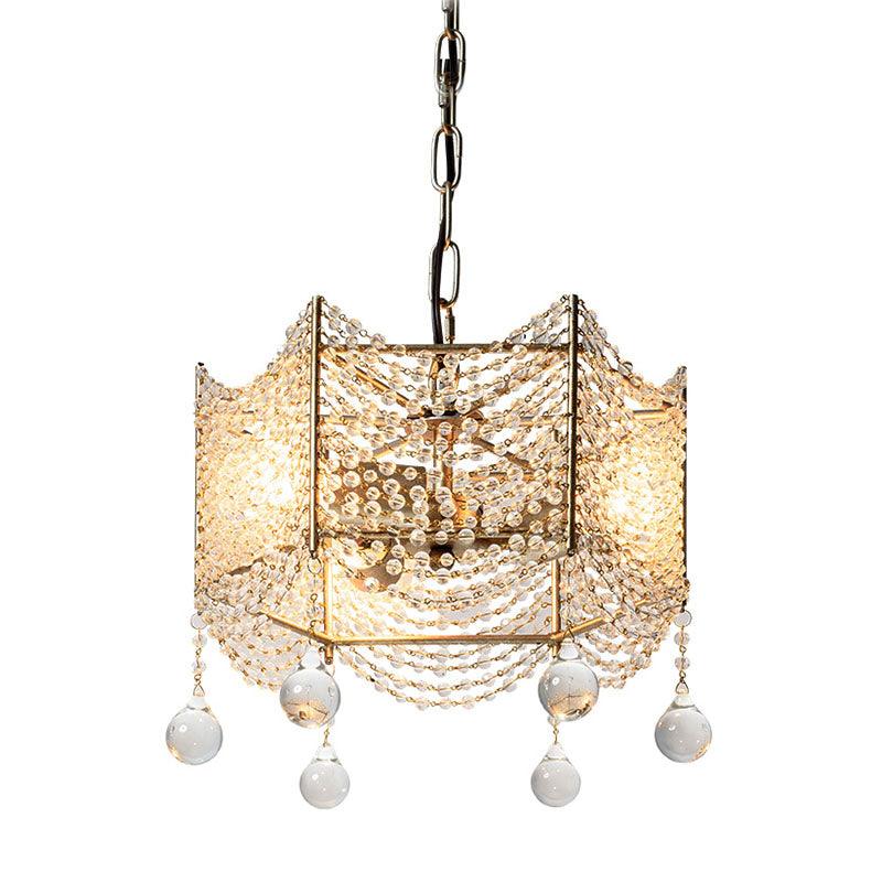 Beaded Crystal Chandelier Traditional 4/6 Lights Brass Fixture - Rebooters
