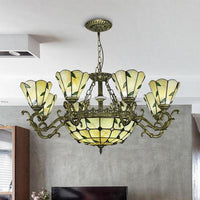 Beige Glass Green Chandelier Leaf 5/9/11 Lights Fixture - Rebooters