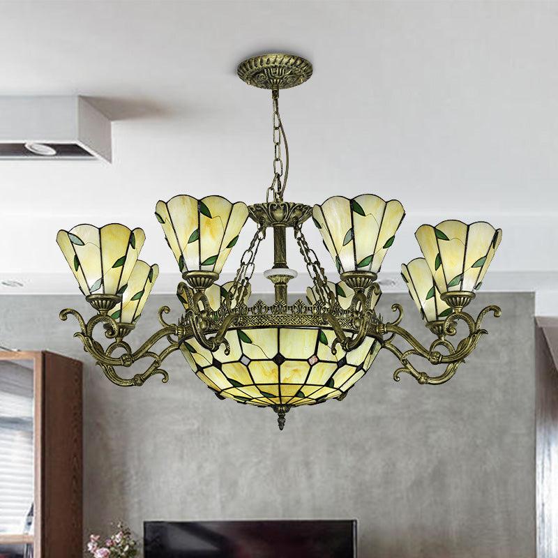 Beige Glass Green Chandelier Leaf 5/9/11 Lights Fixture - Rebooters