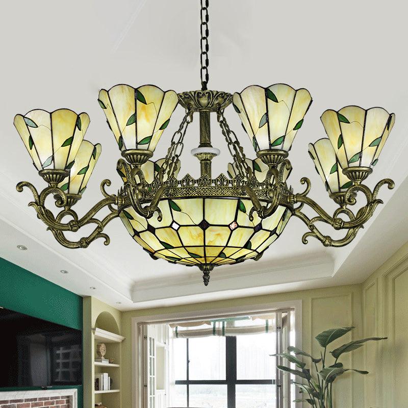 Beige Glass Green Chandelier Leaf 5/9/11 Lights Fixture - Rebooters
