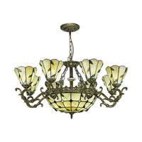 Beige Glass Green Chandelier Leaf 5/9/11 Lights Fixture - Rebooters