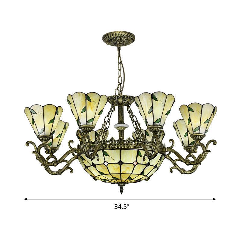 Beige Glass Green Chandelier Leaf 5/9/11 Lights Fixture - Rebooters