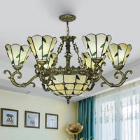 Beige Glass Green Chandelier Leaf 5/9/11 Lights Fixture - Rebooters