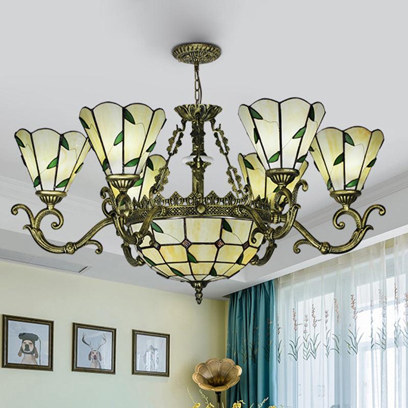 Beige Glass Green Chandelier Leaf 5/9/11 Lights Fixture - Rebooters