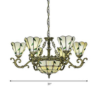 Beige Glass Green Chandelier Leaf 5/9/11 Lights Fixture - Rebooters