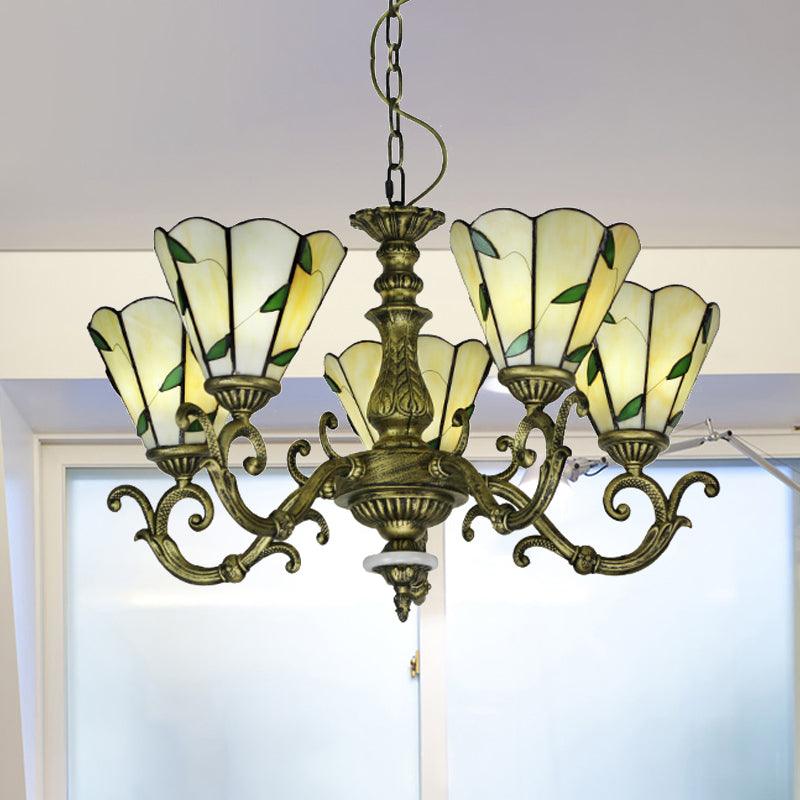 Beige Glass Green Chandelier Leaf 5/9/11 Lights Fixture - Rebooters