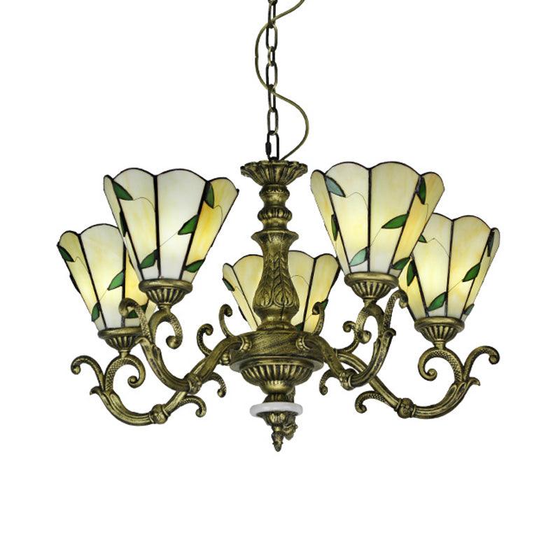 Beige Glass Green Chandelier Leaf 5/9/11 Lights Fixture - Rebooters