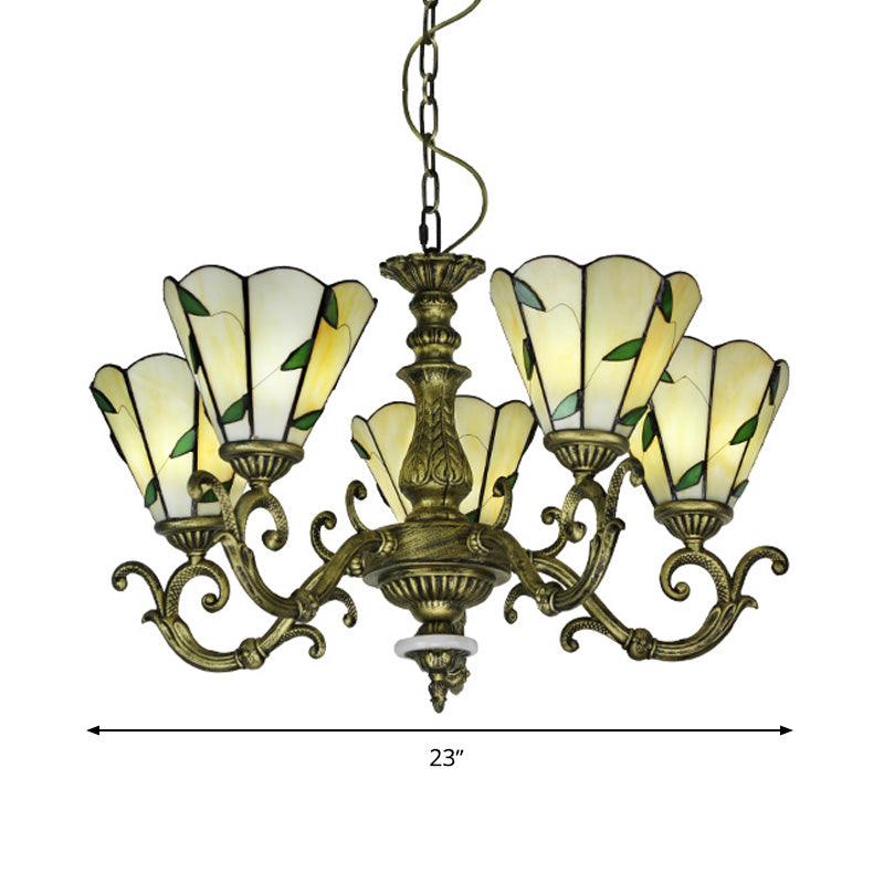 Beige Glass Green Chandelier Leaf 5/9/11 Lights Fixture - Rebooters
