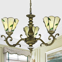 Beige Glass Green Chandelier Leaf 5/9/11 Lights Fixture - Rebooters