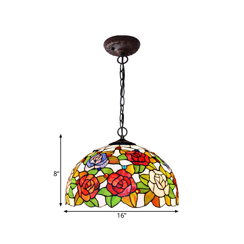 1/2 Lights Rose Hanging Chandelier Tiffany Style Red Green Stained Glass Pendant Lamp 12 16 Wide - Rebooters