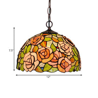 1/2 Lights Rose Hanging Chandelier Tiffany Style Red Green Stained Glass Pendant Lamp 12 16 Wide - Rebooters