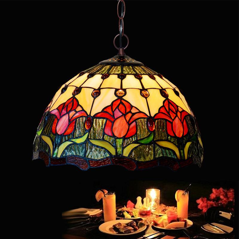 1/2 Lights Chandelier Light Tiffany Red/Green Cut Glass Suspension Lamp for Kitchen 12 Inch 16 Inch W - Rebooters