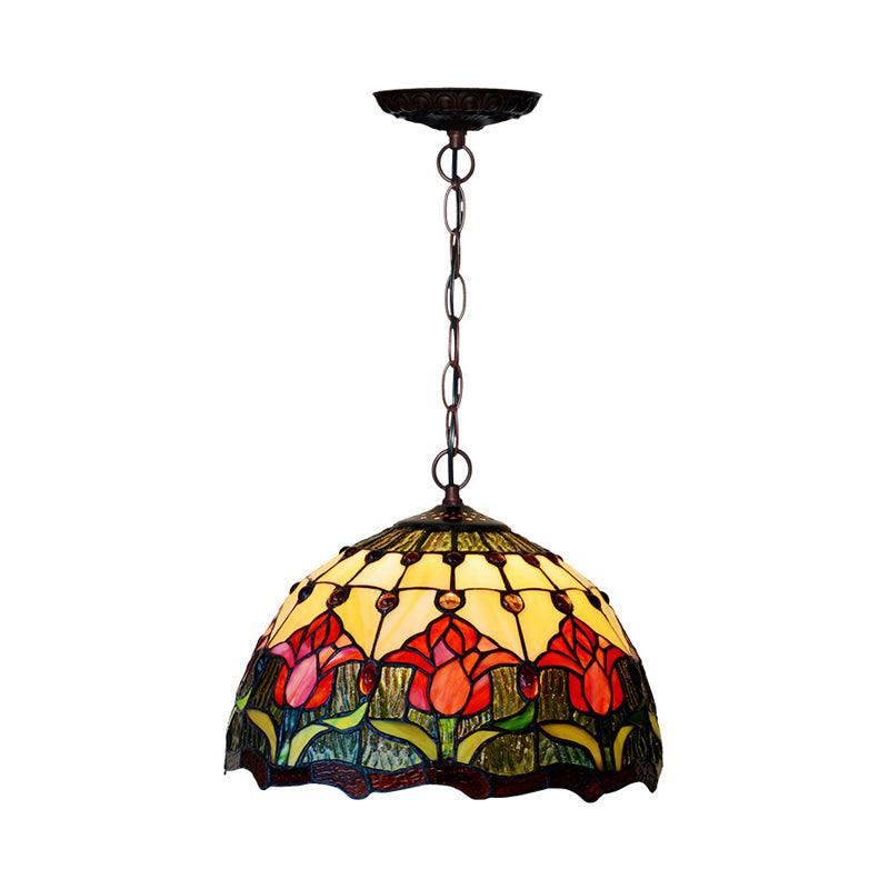 1/2 Lights Chandelier Light Tiffany Red/Green Cut Glass Suspension Lamp for Kitchen 12 Inch 16 Inch W - Rebooters