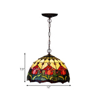 1/2 Lights Chandelier Light Tiffany Red/Green Cut Glass Suspension Lamp for Kitchen 12 Inch 16 Inch W - Rebooters
