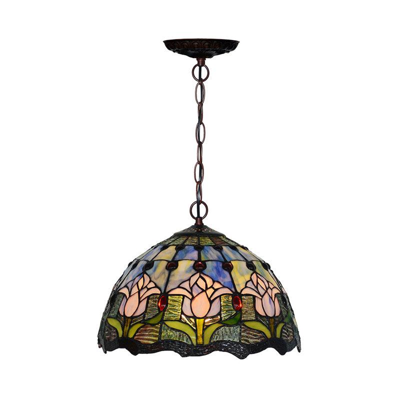 1/2 Lights Chandelier Light Tiffany Red/Green Cut Glass Suspension Lamp for Kitchen 12 Inch 16 Inch W - Rebooters