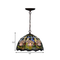 1/2 Lights Chandelier Light Tiffany Red/Green Cut Glass Suspension Lamp for Kitchen 12 Inch 16 Inch W - Rebooters
