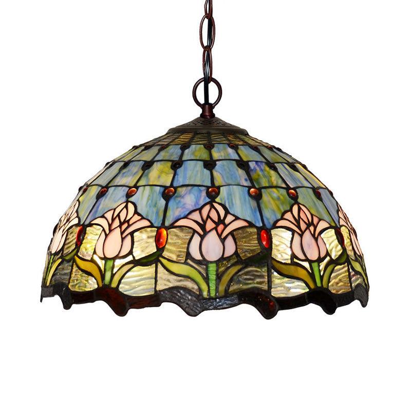 1/2 Lights Chandelier Light Tiffany Red/Green Cut Glass Suspension Lamp for Kitchen 12 Inch 16 Inch W - Rebooters