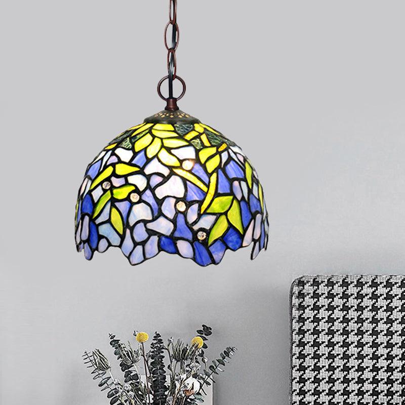 1/2 Lights Dome Hanging Chandelier Tiffany Yellow Cut Glass Pendant Lamp for Kitchen 8 12 16 W - Rebooters