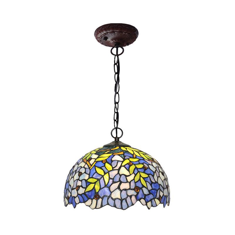 1/2 Lights Dome Hanging Chandelier Tiffany Yellow Cut Glass Pendant Lamp for Kitchen 8 12 16 W - Rebooters