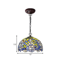 1/2 Lights Dome Hanging Chandelier Tiffany Yellow Cut Glass Pendant Lamp for Kitchen 8 12 16 W - Rebooters