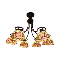 6 Lights Rose Semi Flush Mount Tiffany Pink Glass Light - Rebooters