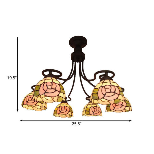 6 Lights Rose Semi Flush Mount Tiffany Pink Glass Light - Rebooters