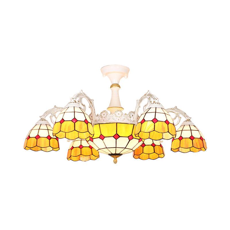 9 Lights Semi Flush Baroque Grid Patterned Ceiling Light - Rebooters