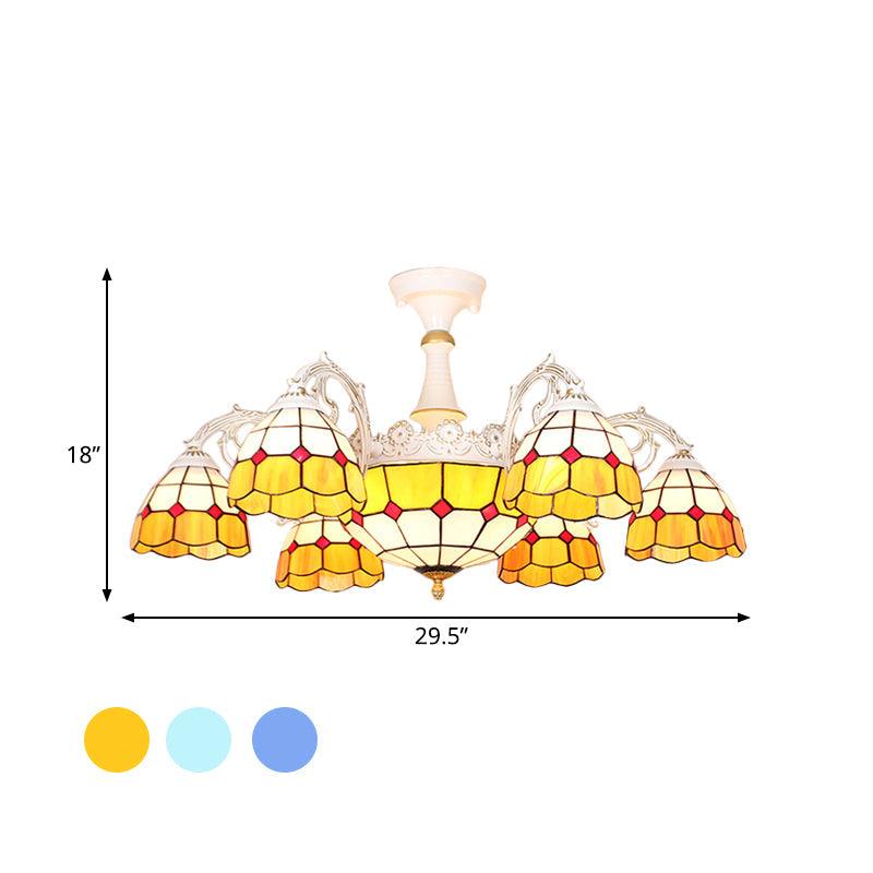 9 Lights Semi Flush Baroque Grid Patterned Ceiling Light - Rebooters