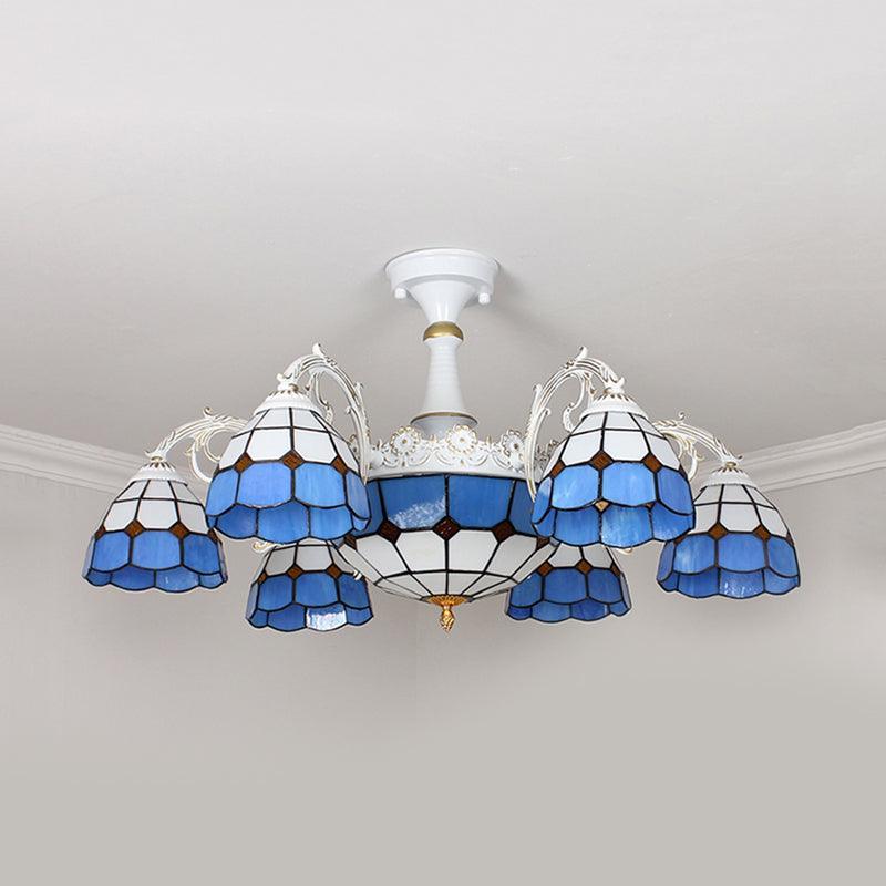 9 Lights Semi Flush Baroque Grid Patterned Ceiling Light - Rebooters
