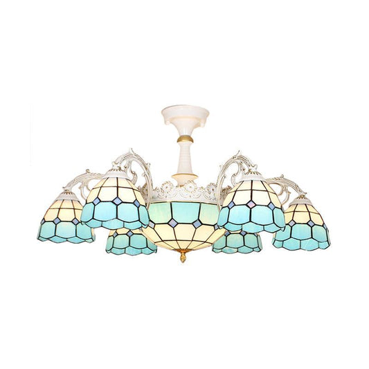 9 Lights Semi Flush Baroque Grid Patterned Ceiling Light - Rebooters