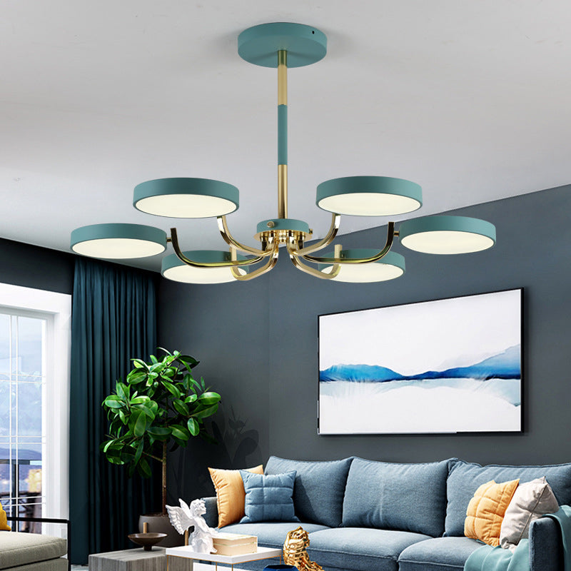Scandinavian Round Hanging Chandelier Acrylic 6 Lights Fixture - Rebooters
