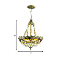 3/4 Lights Chandelier Mediterranean Stained Glass Light Kit 12/16 W - Rebooters