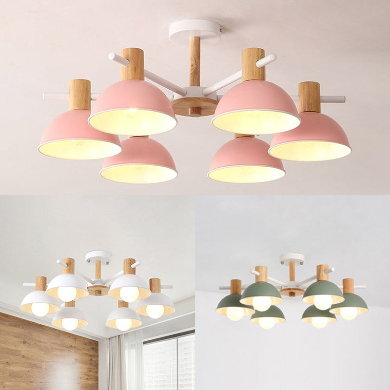 Macaroon Dome Hanging Pendant Fixture 6 Bulbs Metal Light - Rebooters