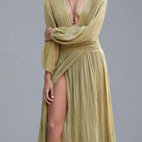 Harper Flowing Chiffon Maxi Dress with Side Slit and Elegant Draping for Elegant Occasions Rebooters Maxi Women's Dresses