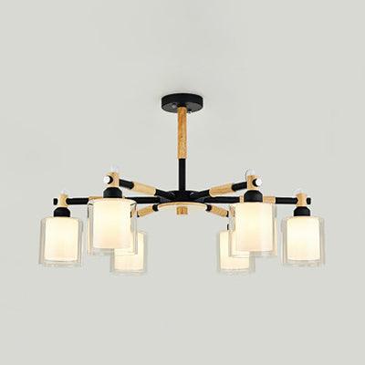 Bedroom Cylinder Hanging Lamp Glass 6 Lights Chic Modern Pendant - Rebooters