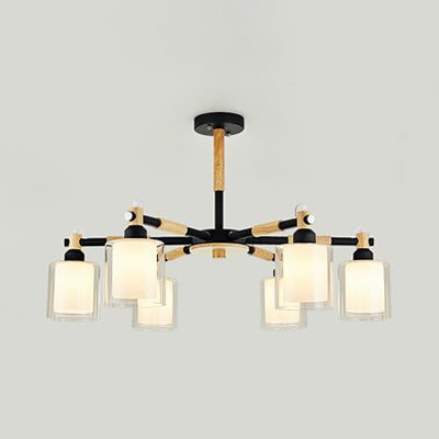 Bedroom Cylinder Hanging Lamp Glass 6 Lights Chic Modern Pendant - Rebooters