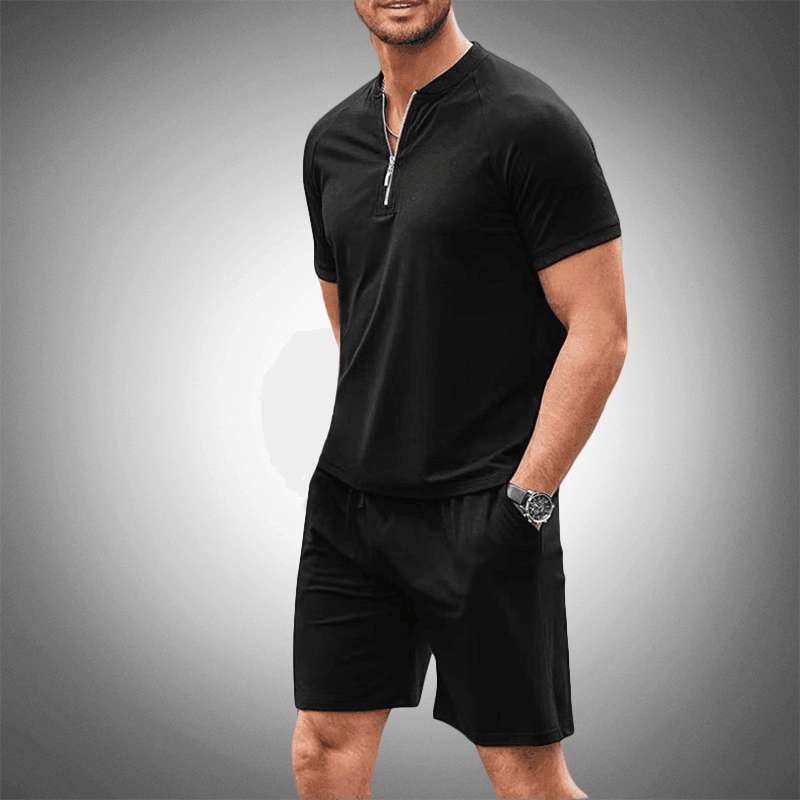 Men’s Short-Sleeve Shirt Half-Zip Fitted Breathable Casual Wear Rebooters mens 2 piece set