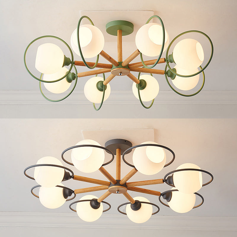Dining Room Circle Hanging Lights Iron 8 Lights Modern Green - Rebooters