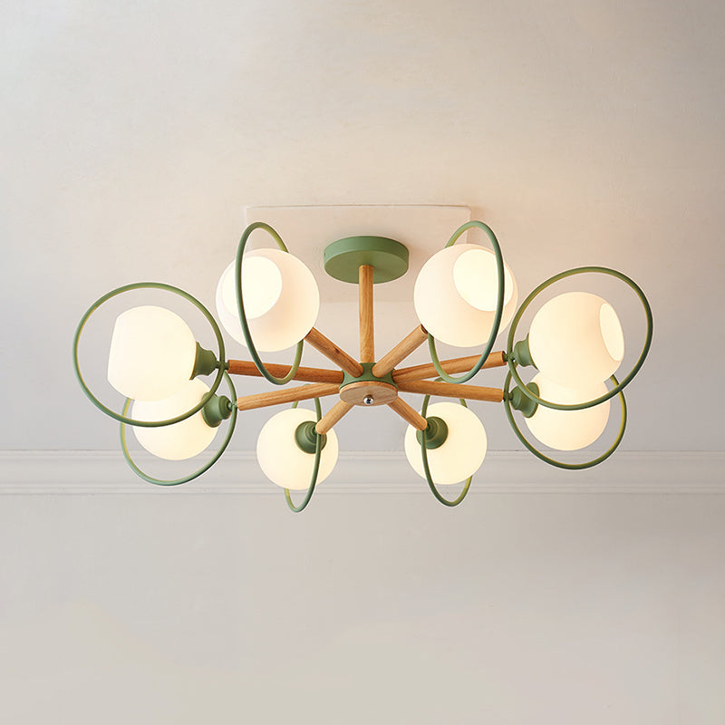 Dining Room Circle Hanging Lights Iron 8 Lights Modern Green - Rebooters