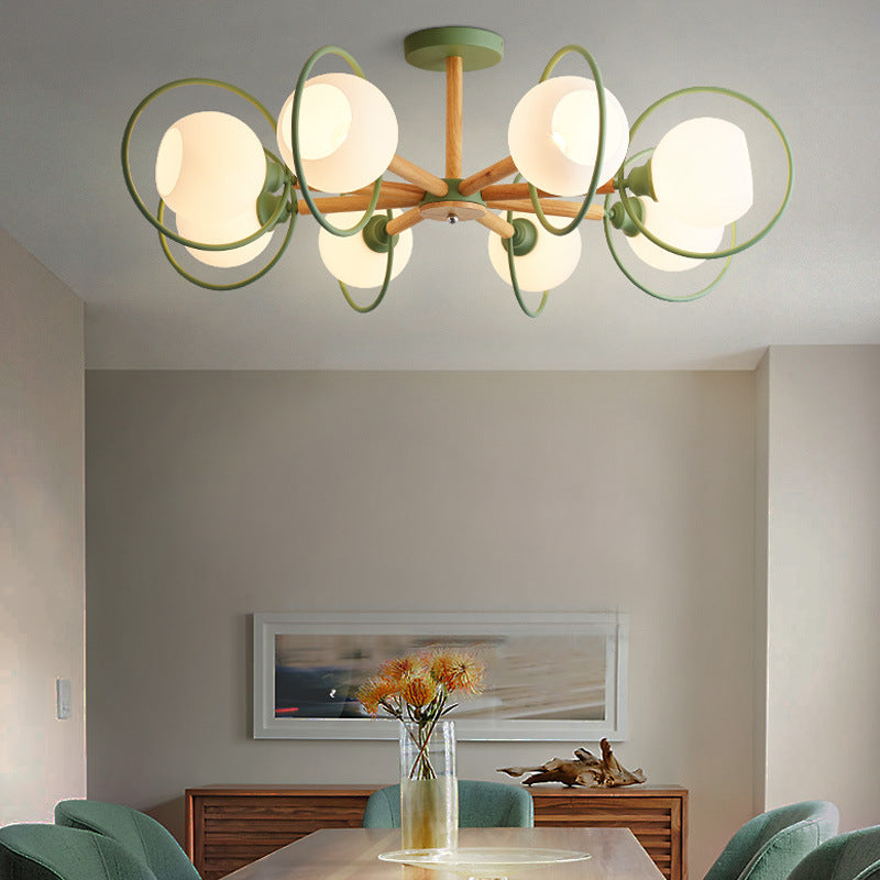 Dining Room Circle Hanging Lights Iron 8 Lights Modern Green - Rebooters