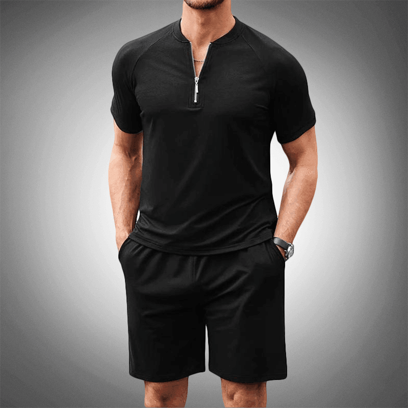 Men’s Short-Sleeve Shirt Half-Zip Fitted Breathable Casual Wear Rebooters mens 2 piece set