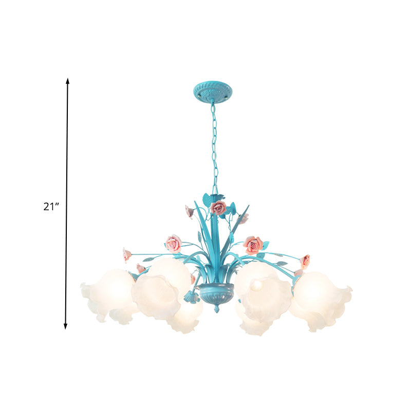 Floral White Glass Chandelier Light Countryside 8 Bulbs Pendant Lamp - Rebooters