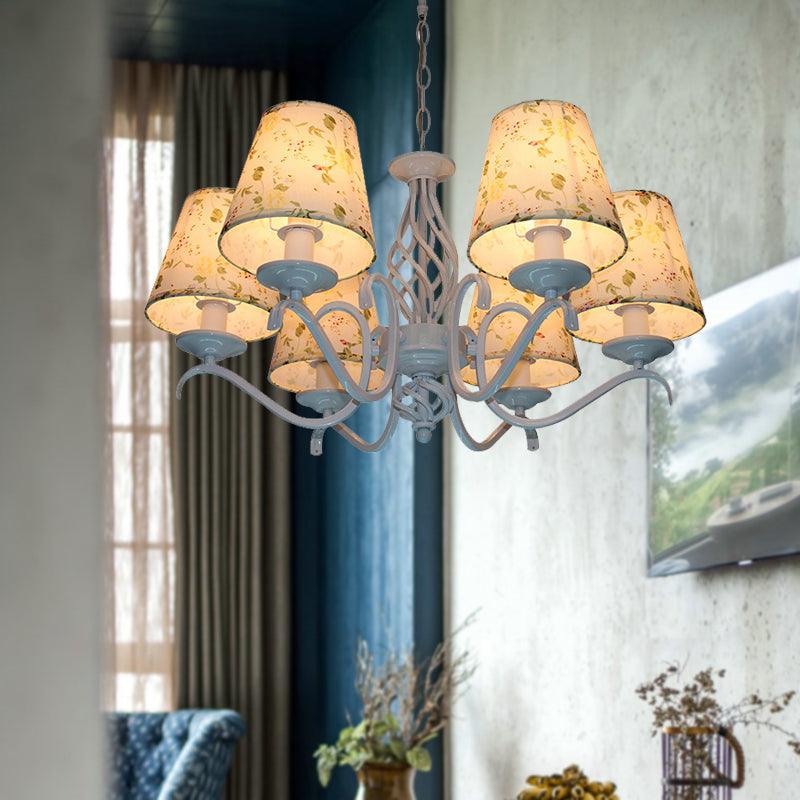 Light Blue 6 Heads Chandelier Light Traditionalism Fabric Conical - Rebooters