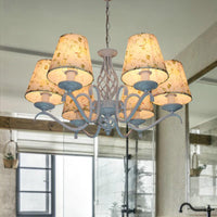 Light Blue 6 Heads Chandelier Light Traditionalism Fabric Conical - Rebooters