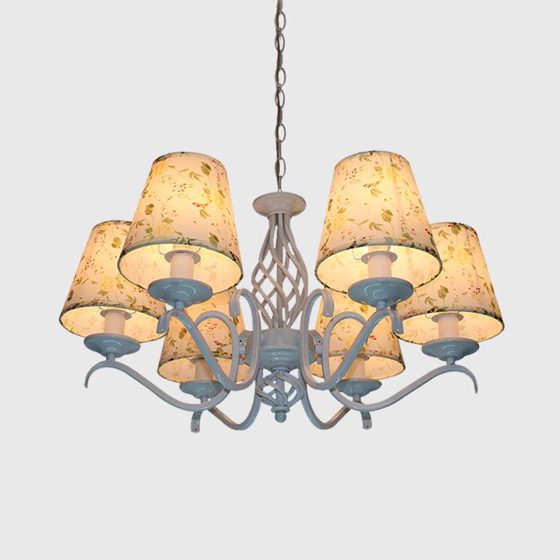 Light Blue 6 Heads Chandelier Light Traditionalism Fabric Conical - Rebooters